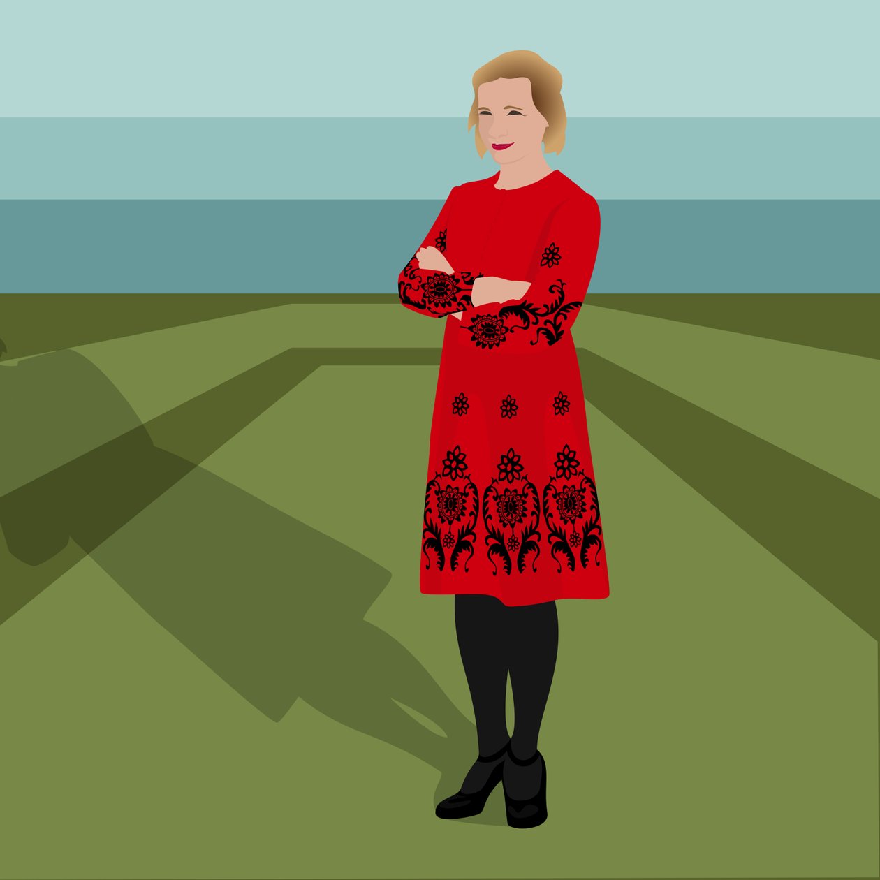 Portret Lucy Worsley, angielskiej historyczki, autorki, głównego kuratora historycznych pałaców królewskich i prezenterki telewizyjnej autorstwa Claire Huntley