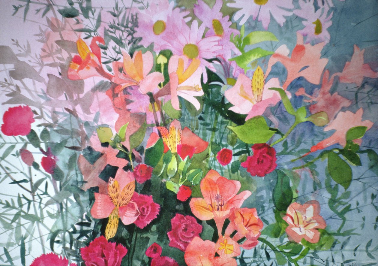 Różowy Bukiet (akwarela na papierze) autorstwa Claire Spencer