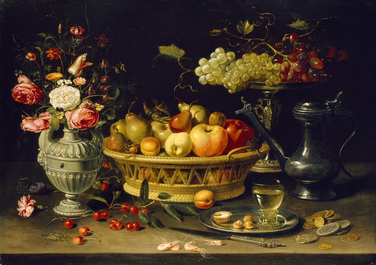 Martwa natura z owoców i kwiatów, 1608 - 1621 (olej na miedzi) autorstwa Charlotte Evans