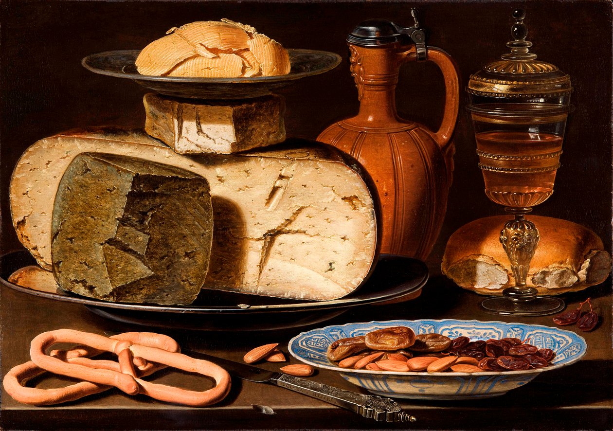 Holenderski: Martwa natura z serami, migdałami i preclami Martwa natura z serami, migdałami i preclami autorstwa Clara Peeters