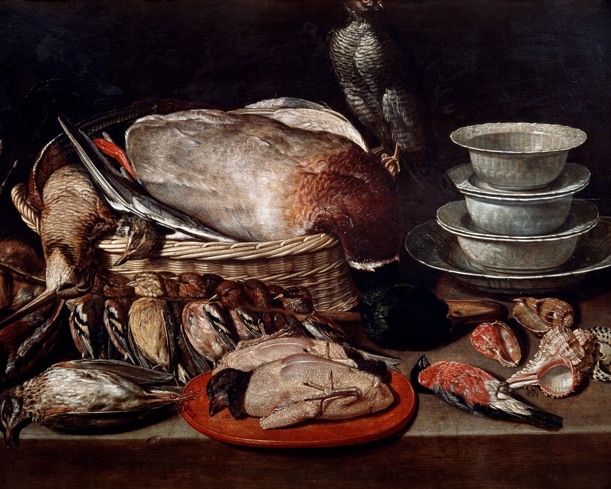 Martwa natura przedstawiająca ptaki, muszle i ceramikę autorstwa Clara Peeters