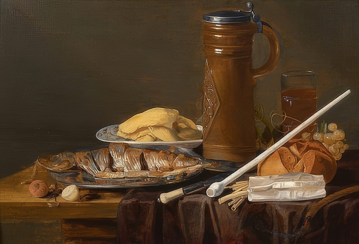 Martwa natura z glinianą rurką. Około 1630 r. autorstwa Charlotte Evans