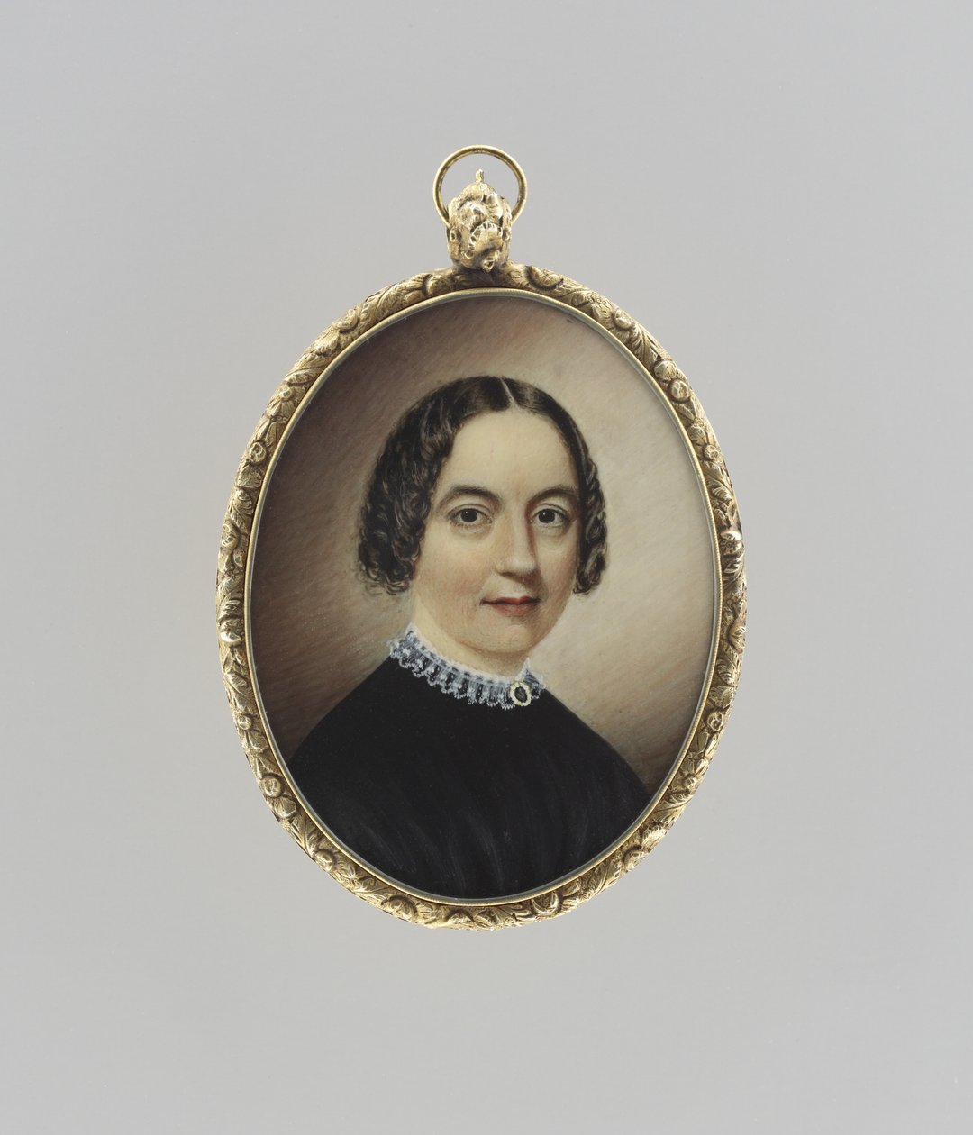 Portret kobiety, ok. 1845 (akwarela na kości słoniowej, złoceniach i szkle) autorstwa Clarissa Peters