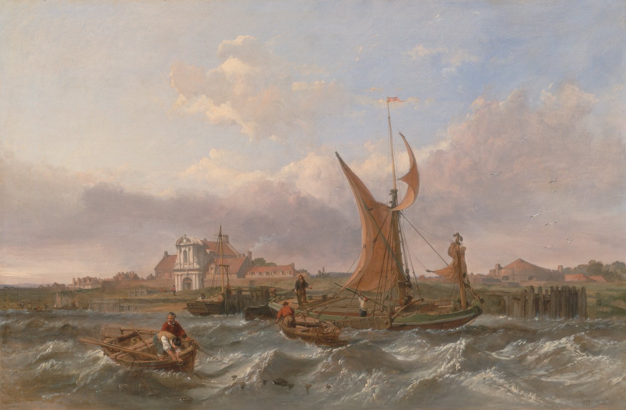 Thames Barge płynąca z wiatrem od Tilbury Fort autorstwa Clarkson Stanfield