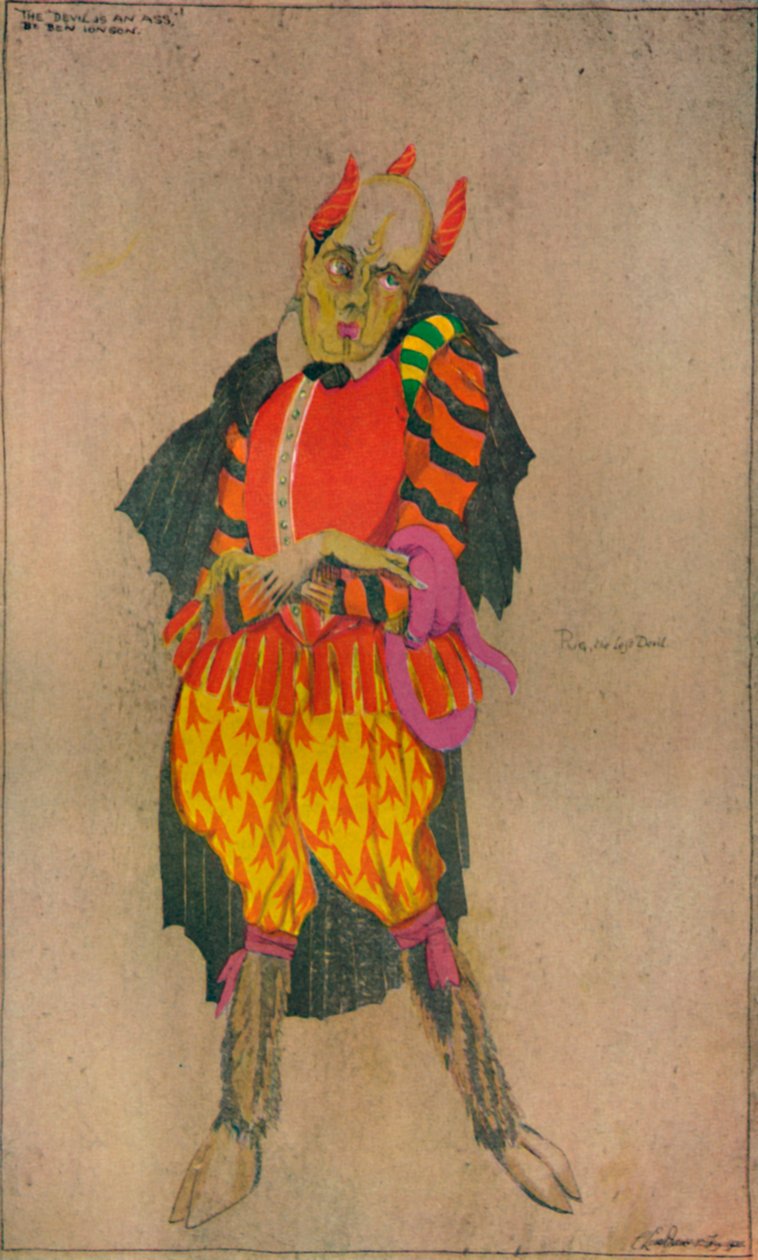 Projekt kostiumu w filmie Bena Jonsona Diabeł to osioł, ok. 1927 r. autorstwa Claud Lovat Fraser