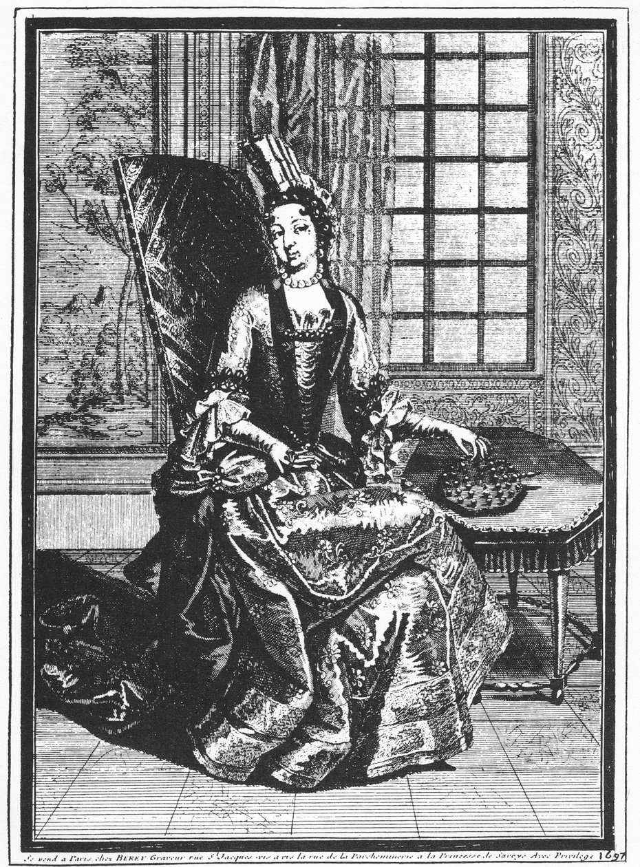 Anne Chabot de Rohan Princesse de Soubise (1663-1709) z Peg Solitaire, portret, 1687 autorstwa Claude Auguste Berey