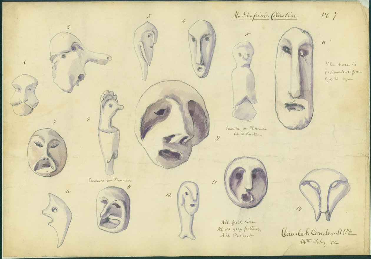 Idole z kolekcji pana Shapiry, tablica 7, 1872 (wc i ołówek na papierze) autorstwa Claude Conder
