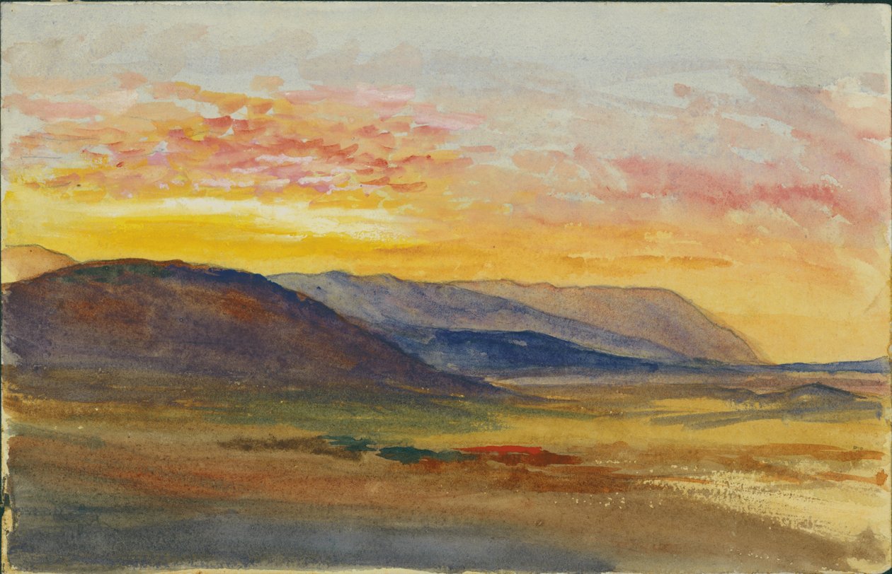 Góra Karmel jesienią, patrząc na zachód o zachodzie słońca, 1872 (wc i ołówek na papierze) autorstwa Claude Conder