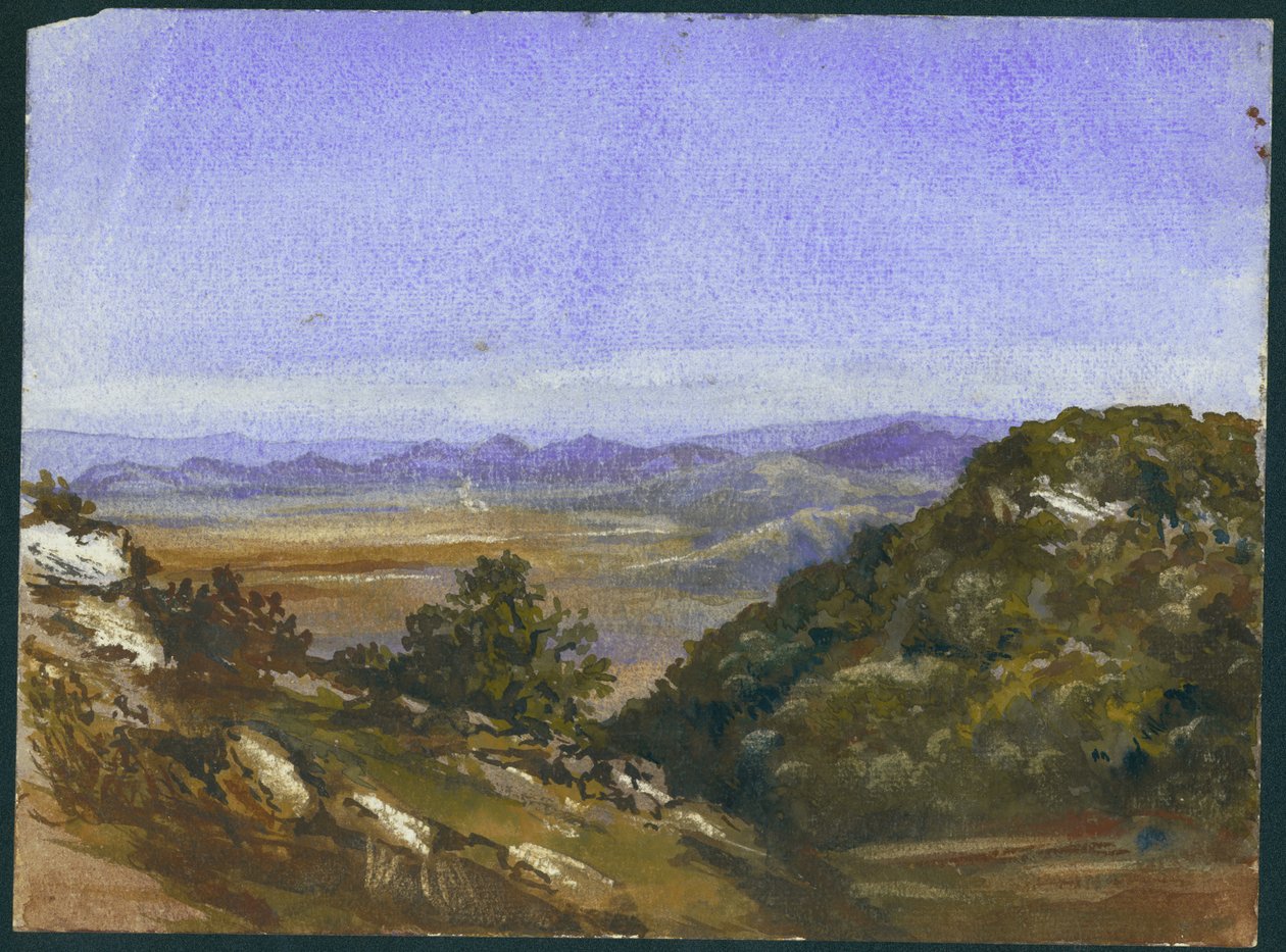 Mahrakah i widok na równinę do Jizreel, 1872 (wc i ołówek na papierze) autorstwa Claude Conder