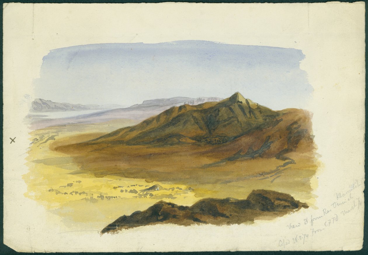 Widok na dolinę Jordanu patrzącą na południe, 1874 (wc i ołówek na papierze) autorstwa Claude Conder