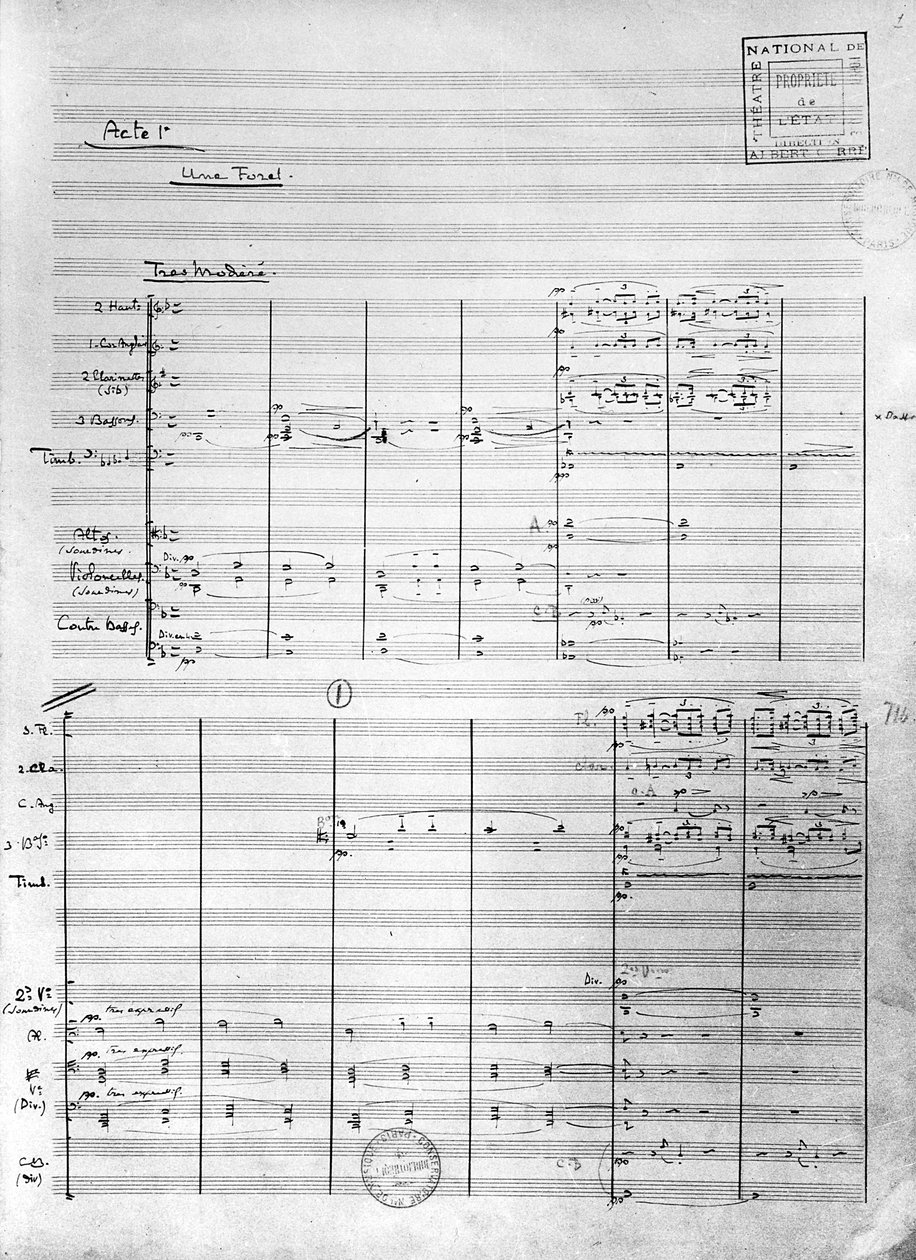 Arkusz wyników Aktu 1 „Pelleas i Melisande”, 1902 (pióro i atrament na papierze) autorstwa Claude Debussy