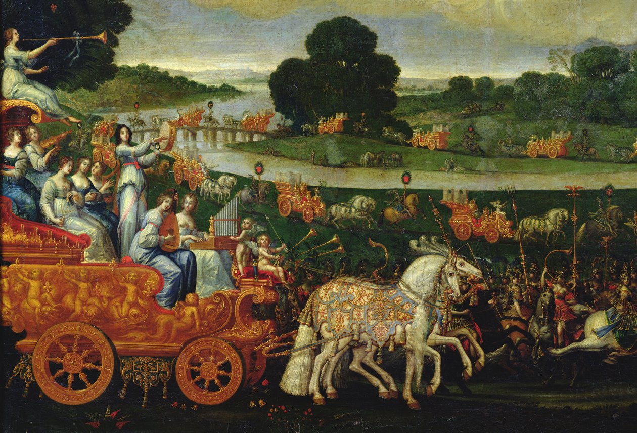 Ziemia, fragment lewego wagonu z dziewięcioma muzami, ok. 1640-41 autorstwa Claude Deruet