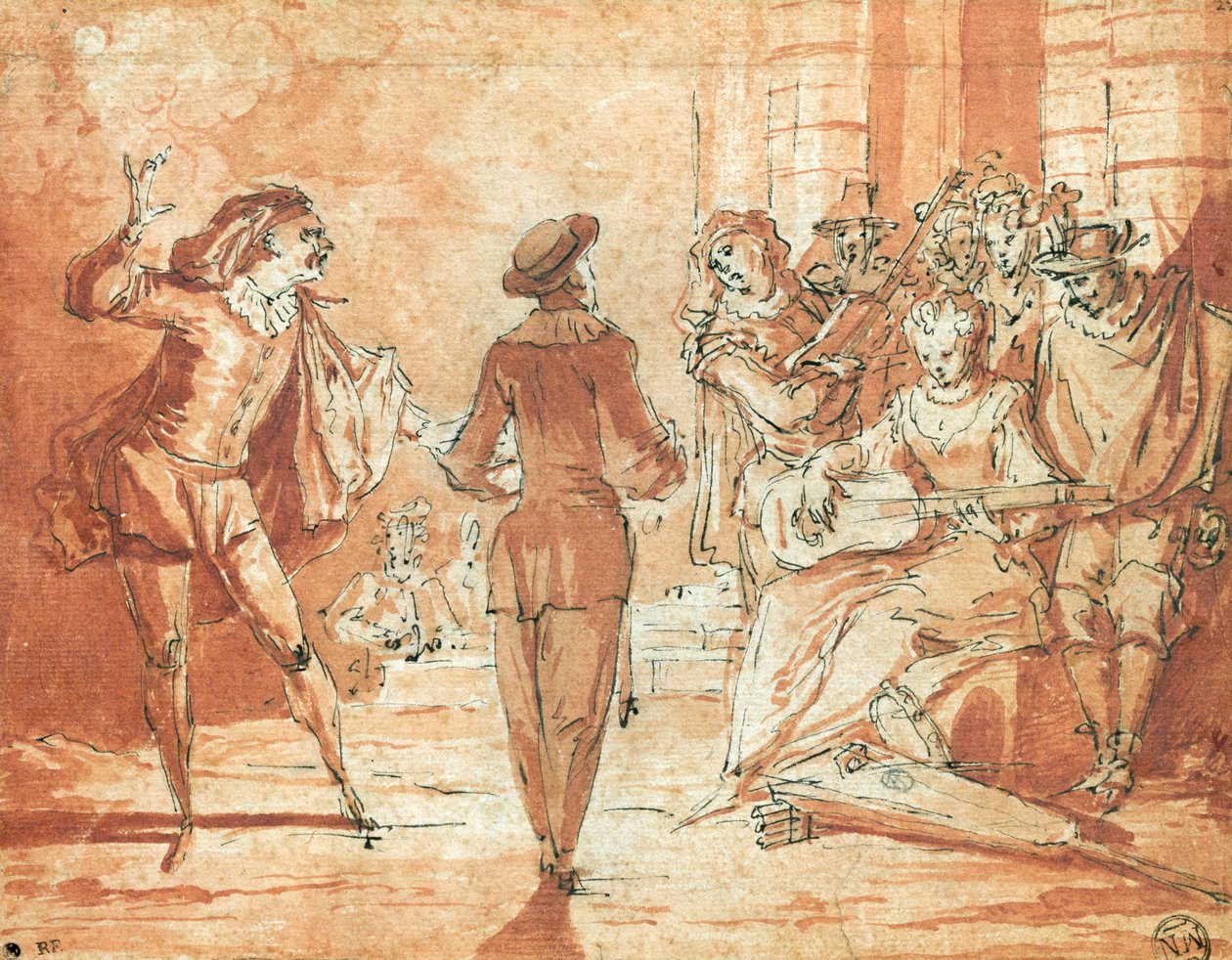 Teatro scena (rašalas, rašalas ir sangvinikas ant popieriaus)poli autorstwa Claude Gillot