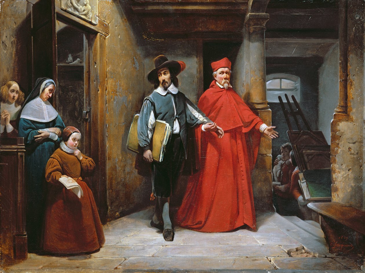 Kardynał szukający Ribery w swoim studio w Neapolu, 1839 autorstwa Claude Jacquand