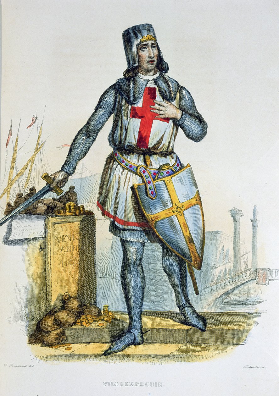 Geoffroi de Villehardouin, ilustracja z "Le Plutarque Francais" E. Mennechet, rytowana przez Delaistre, 1835 r. autorstwa Claude Jacquand