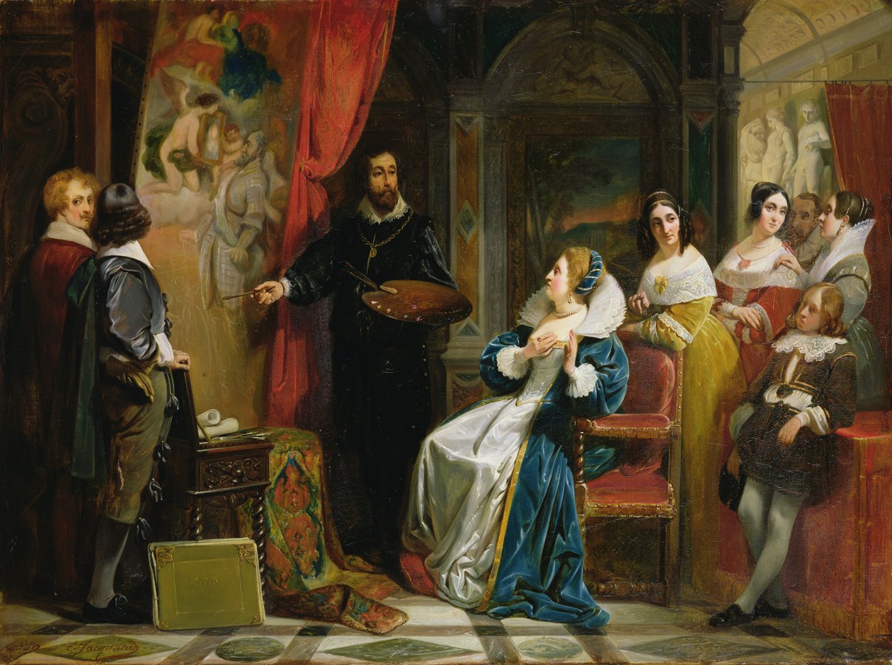 Maria de Medici (1573-1642) z wizytą w pracowni Rubensa, 1839 autorstwa Claude Jacquand