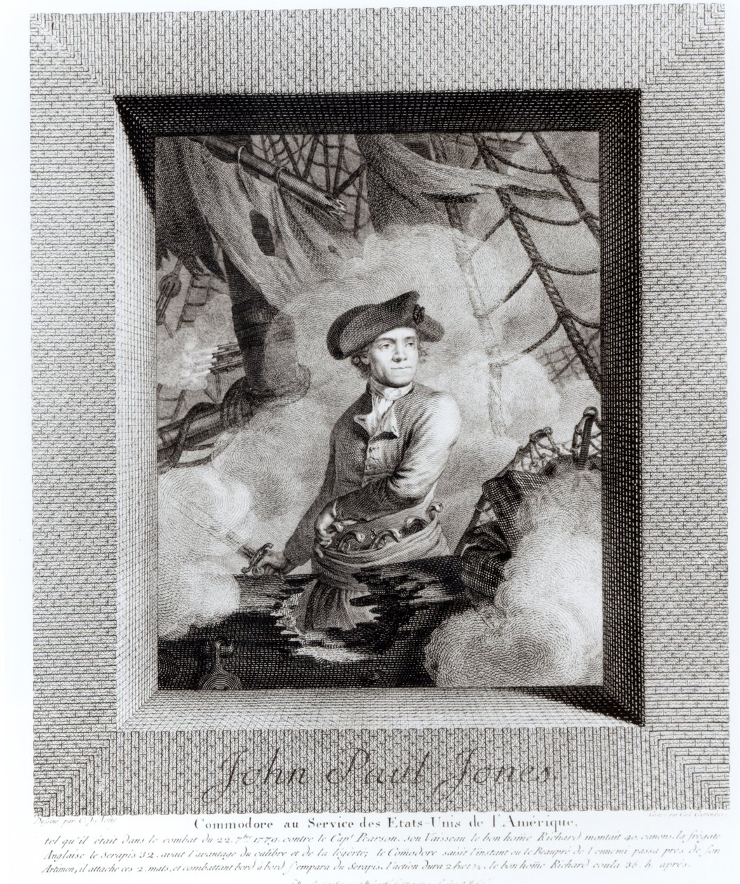 John Paul Jones, Commodore in the Service of the United States of America, grawerowane przez Carla Guttenberga (1743-90) autorstwa Claude Jacques Notte