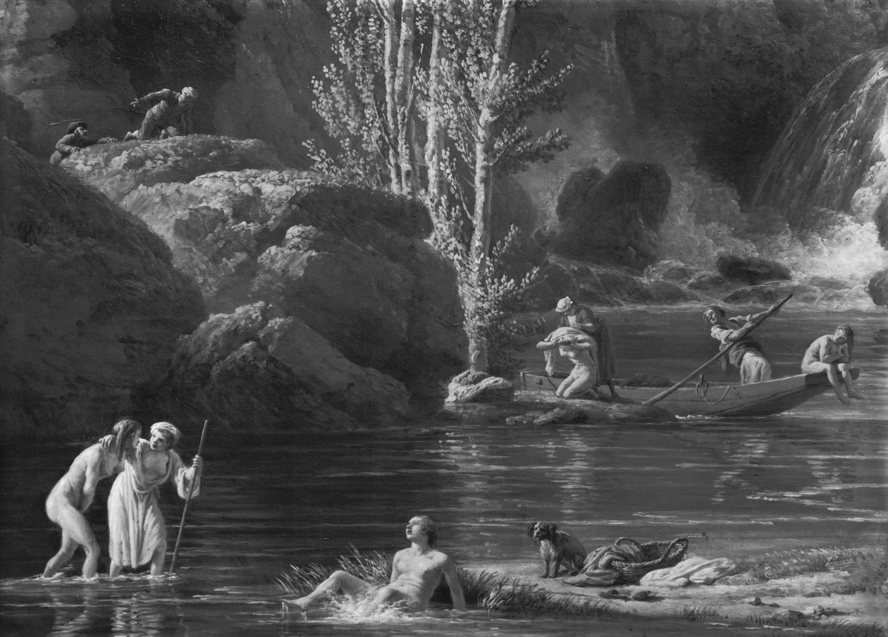 Poranek, Kąpiący się, szczegół po lewej stronie, 1772 (zob. też 414961-62) autorstwa Claude Joseph Vernet