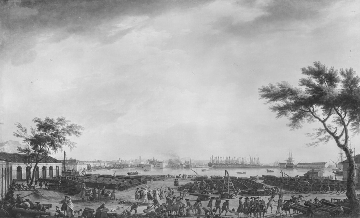 Nowy Port i Arsenał Tulonu, widok z zajezdni artyleryjskiej, 1755 autorstwa Claude Joseph Vernet