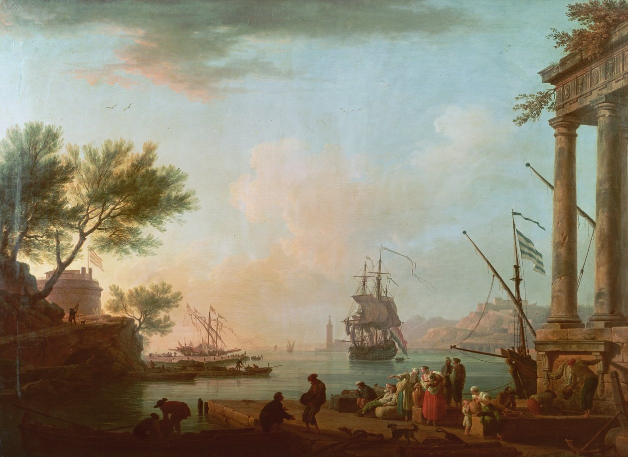 Port morski, wschód słońca, 1757 autorstwa Claude Joseph Vernet