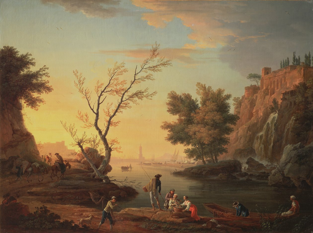 Port morski o zachodzie słońca, 1751 autorstwa Claude Joseph Vernet