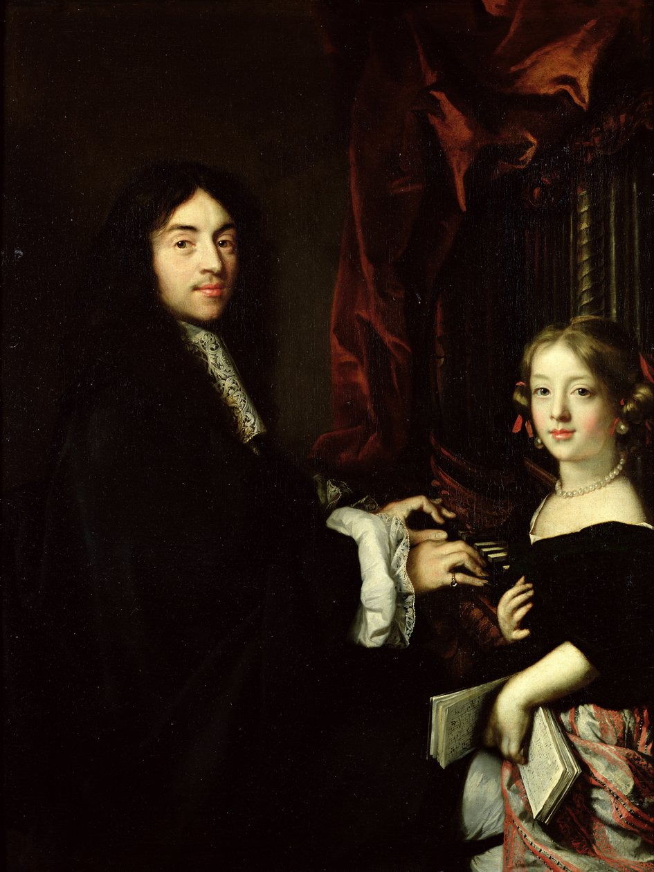 Portret Karola Couperina (1638-79) i córki artysty, 1665-79 autorstwa Claude Lefebvre