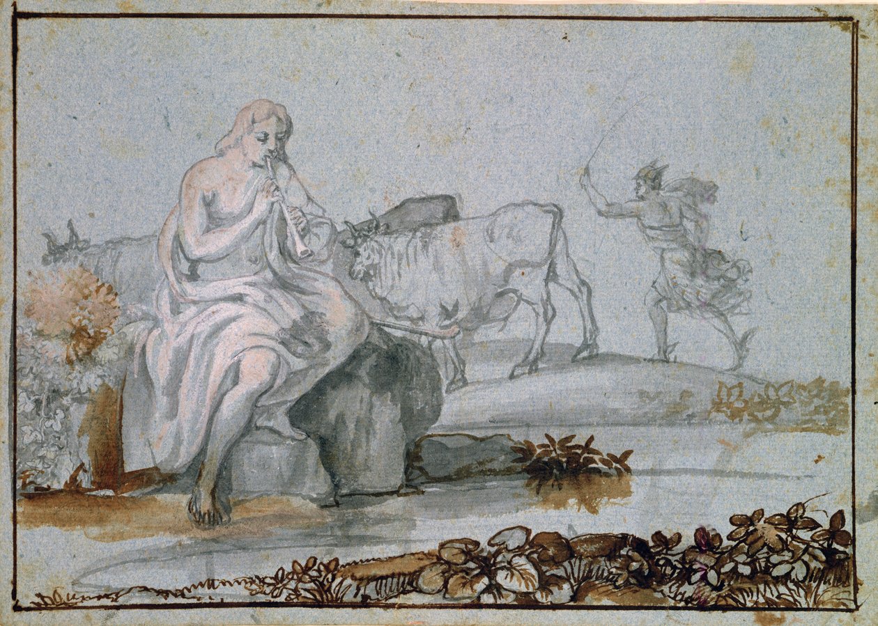 Apollo i Mercury (brązowy i szary tusz i pranie na papierze) autorstwa Claude Lorrain