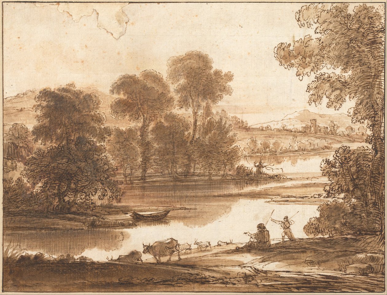 Równina zalewowa z wodopoju autorstwa Claude Lorrain