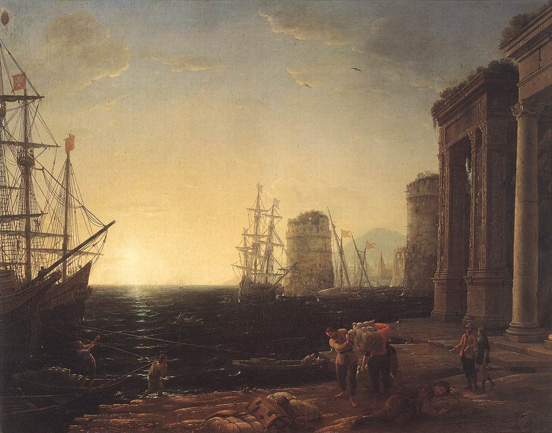 Scena portowa o zachodzie słońca autorstwa Claude Lorrain