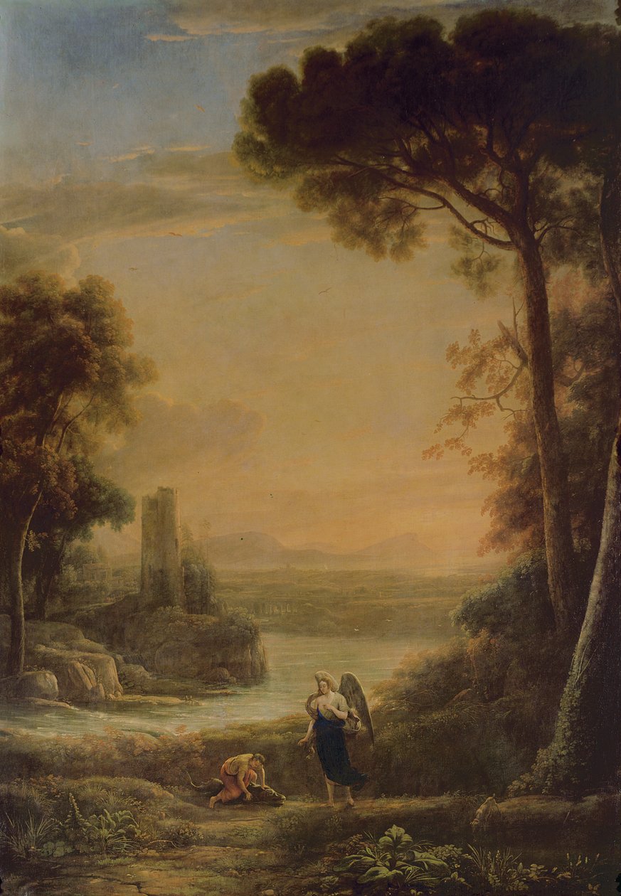 Krajobraz, Archanioł Rafael i Tobiasz autorstwa Claude Lorrain