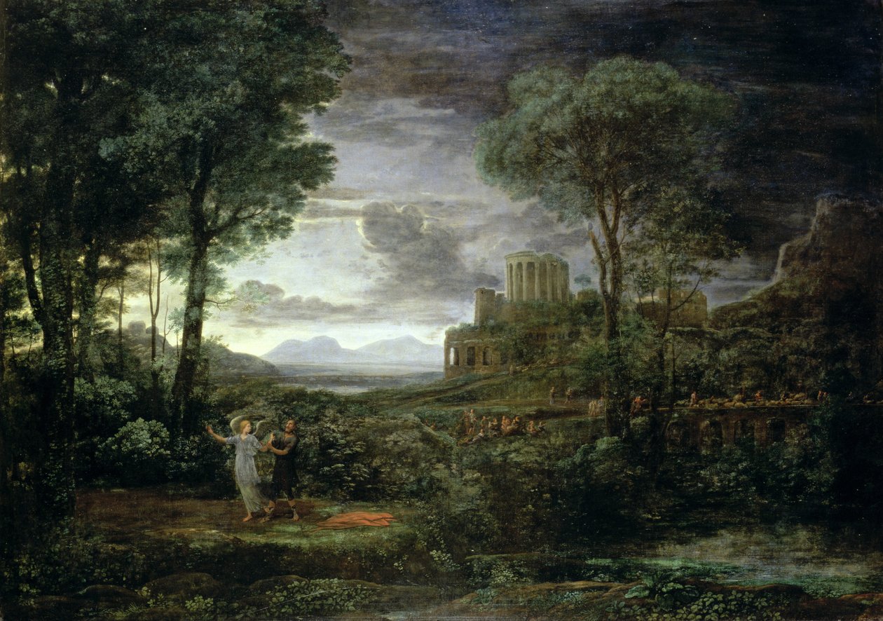 Pejzaż z Jakubem Mocowanie się z aniołem, czyli noc, 1672 autorstwa Claude Lorrain