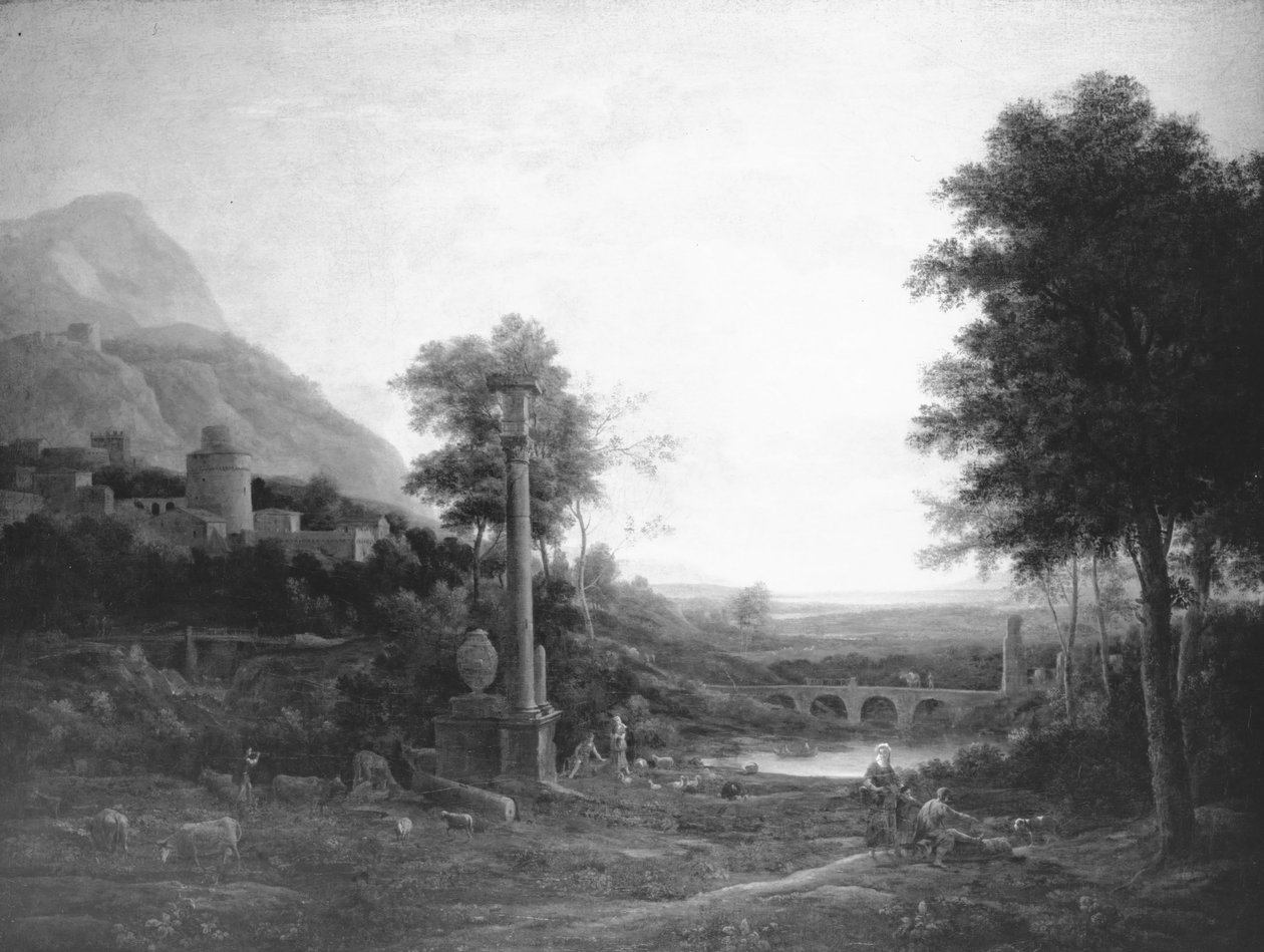 Pejzaż z kolumną i figurami autorstwa Claude Lorrain