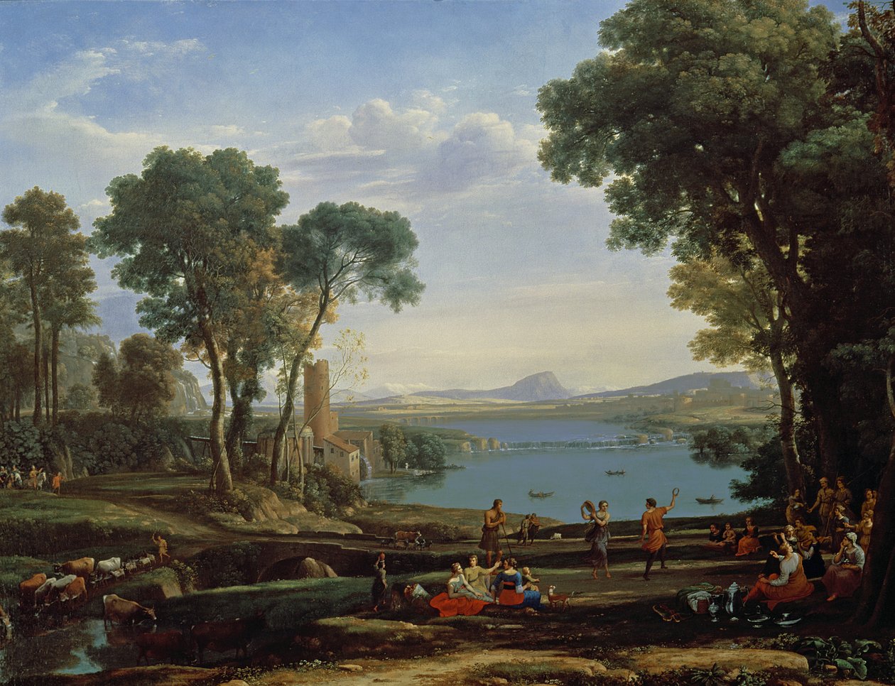 Krajobraz z małżeństwem Izaaka i Rebeki (Młyn) 1648 autorstwa Claude Lorrain