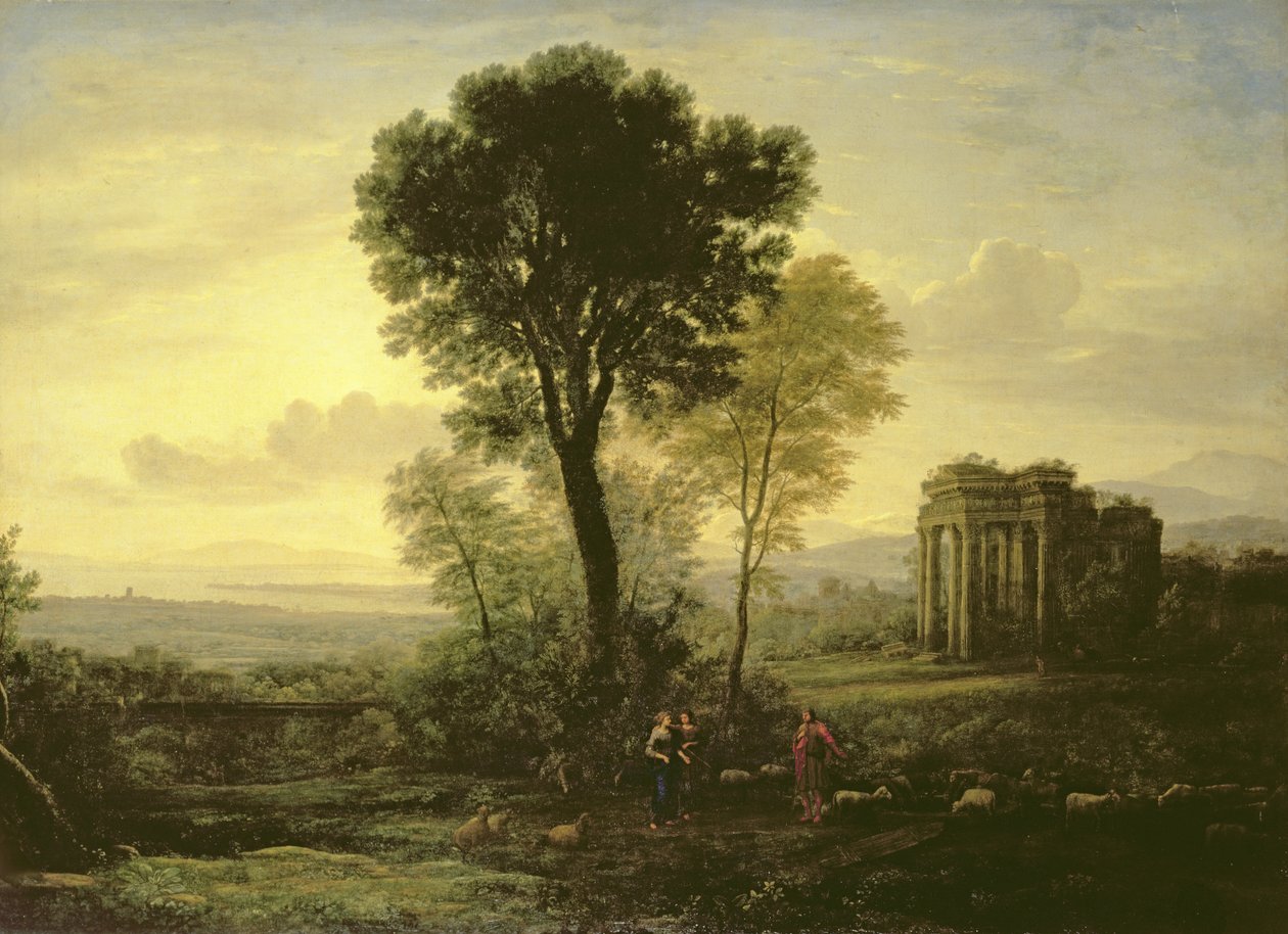 Poranek (Krajobraz z Jakubem, Rachelą i Leą przy studni), 1666 autorstwa Claude Lorrain
