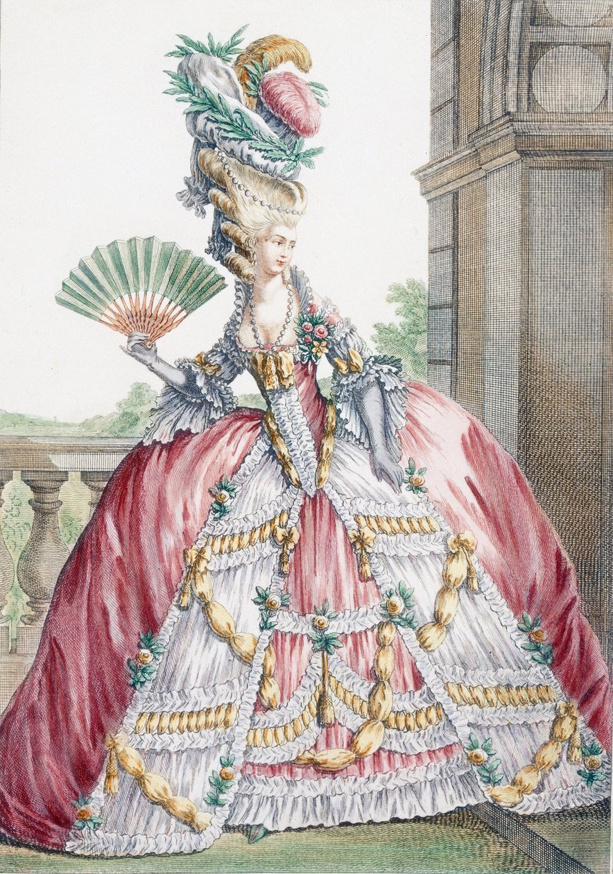 Grand Robe a La Francais, grawerowane przez Voysarda, płyta z „Galeries des Modes et Costumes Francais”, ok. 1778-87 autorstwa Claude Louis Desrais