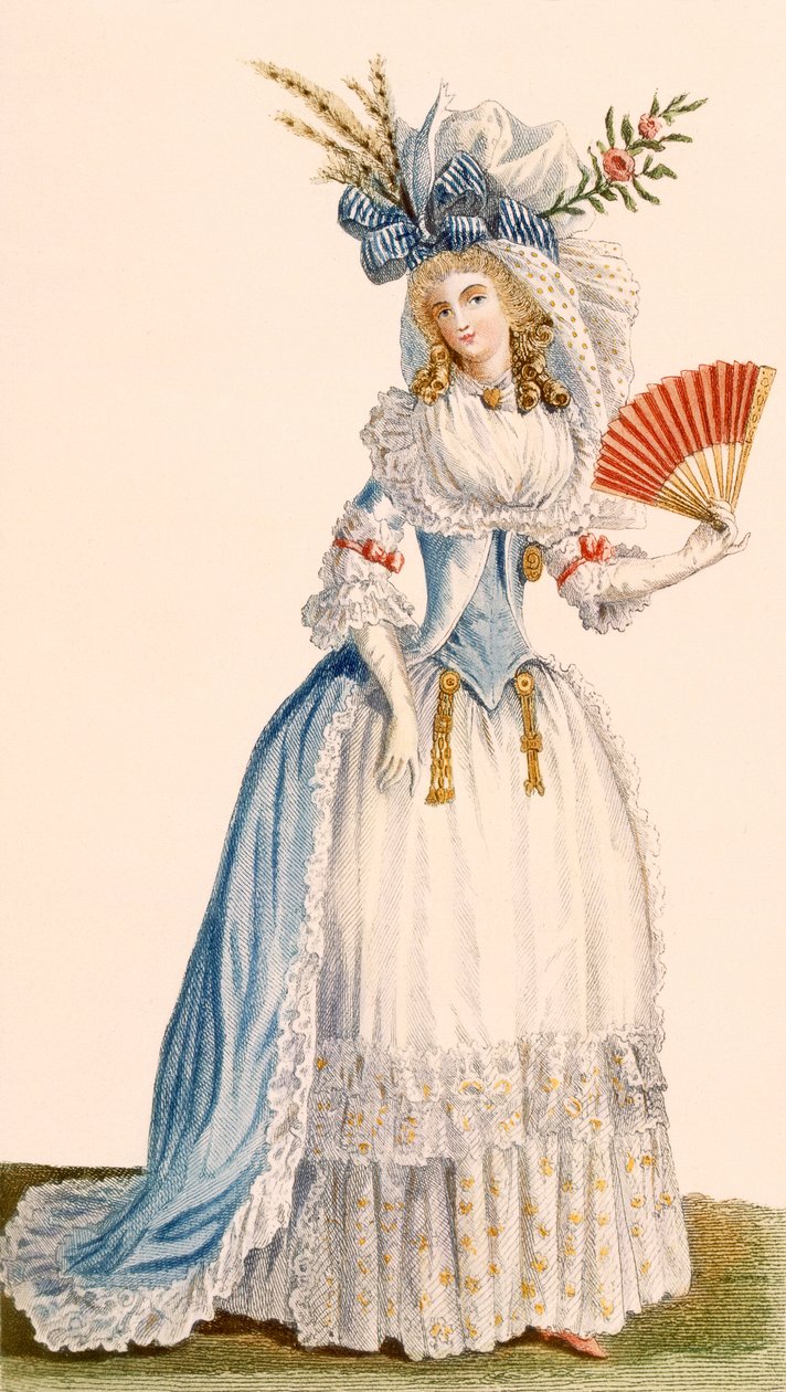 Damska suknia wieczorowa w stylu tureckim, z „Galeries des Modes et Costumes Francais”, ok. 1778-87 autorstwa Claude Louis Desrais