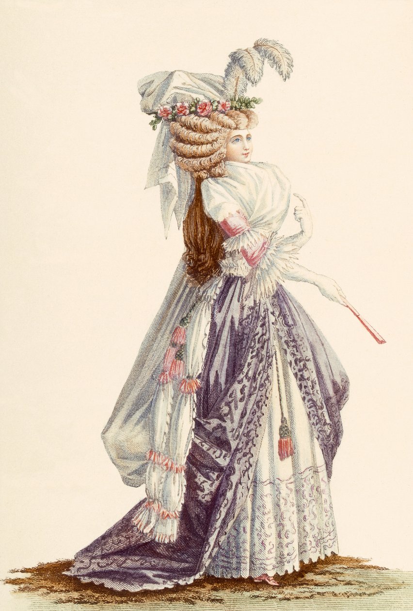 Szata damska „a la Grecque”, z „Galeries des Modes et Costumes Francais”, ok. 1778-87 autorstwa Claude Louis Desrais