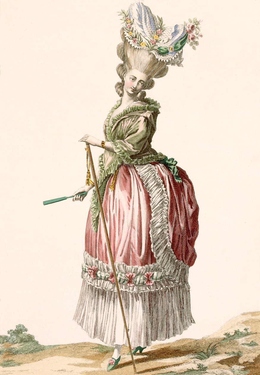 Prowansalski strój damski, grawerowany przez Dupina, tablica nr 17 z „Galeries des Modes et Costumes Francais”, ok. 1778-87 autorstwa Claude Louis Desrais