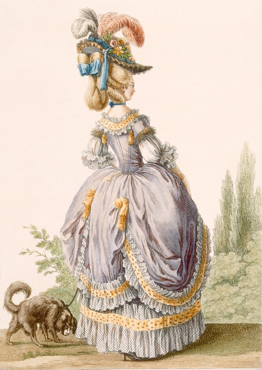 Robe de la Circassienne, grawerowane przez Voysarda, z „Galeries des Modes et Costumes Francais”, ok. 1778-87 99: odzież; strój tradycyjny; strój tradycyjny; moda; ilustracja; autorstwa Claude Louis Desrais