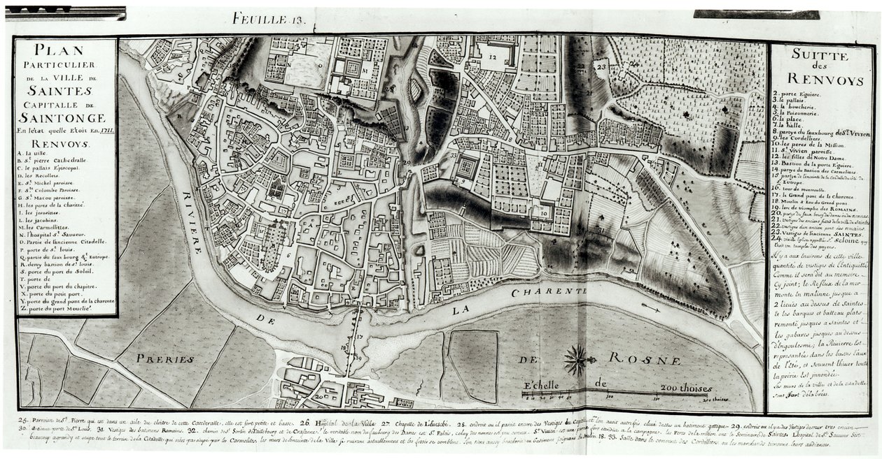 Atlas 131 fol.13 Mapa Saintes, stolicy Saintonge, z "Recueil des Plans de Saintonge", 1711 (pióro, tusz i wc na papierze) autorstwa Claude Masse