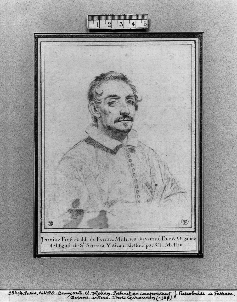 Girolamo Frescobaldi (pierre noire na papierze) autorstwa Claude Mellan