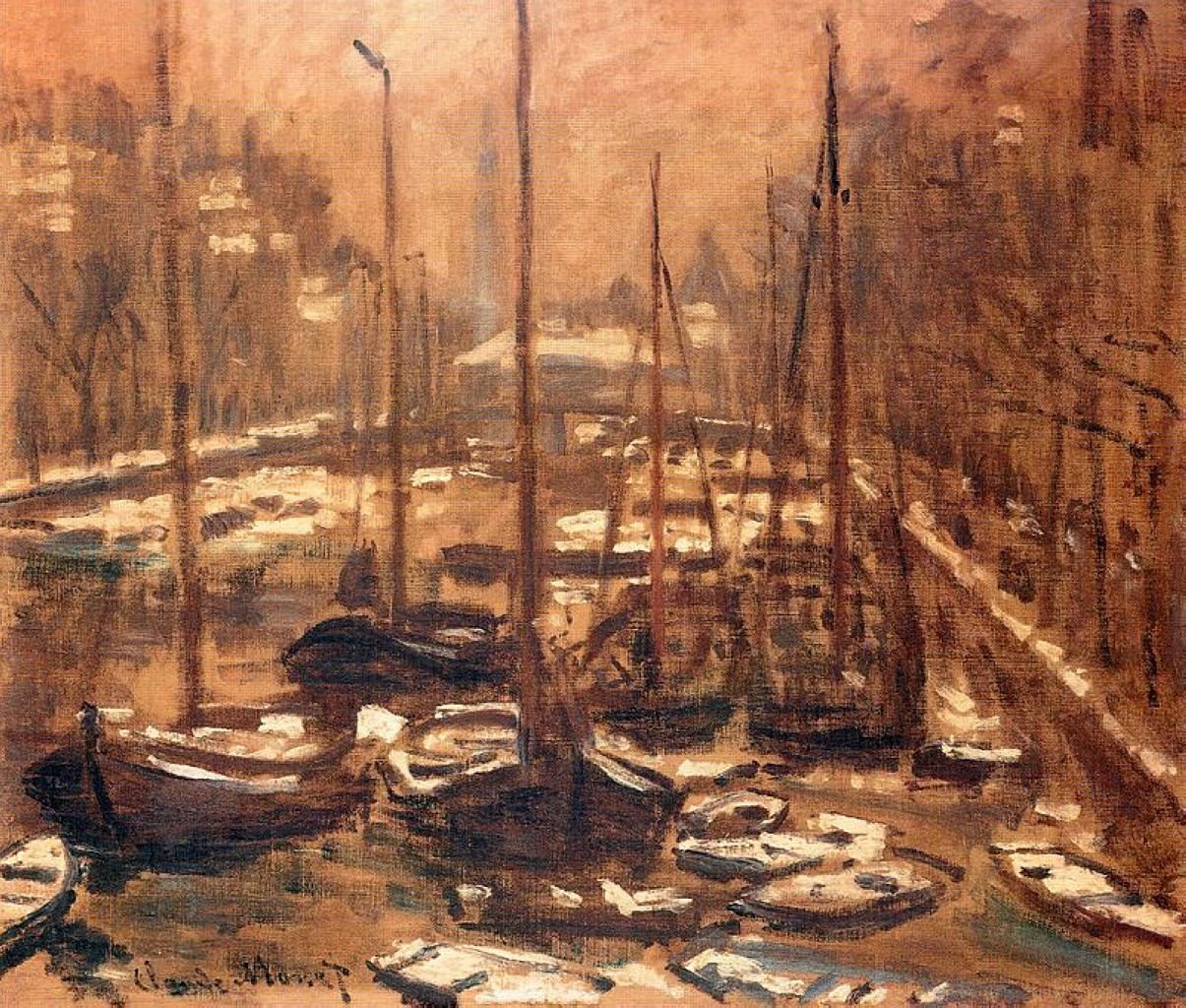 Geldersekade w Amsterdamie zimą autorstwa Claude Monet