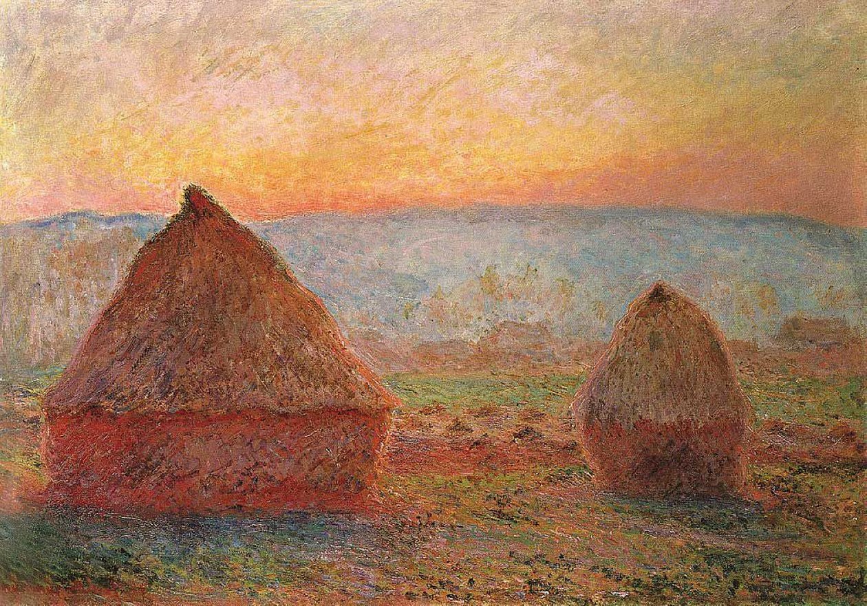 Les Meules w Giverny, zachodzące słońce autorstwa Claude Monet