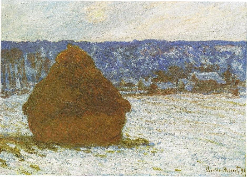 Efekt stosu pszenicy, pochmurny dzień, Francais: Meubles, effet de neige autorstwa Claude Monet