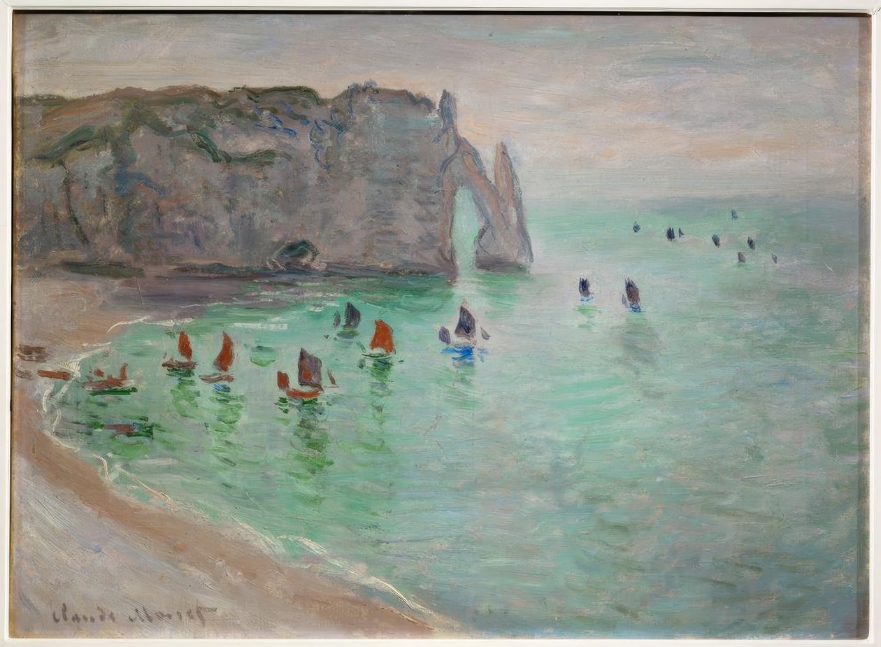 Etretat, Porte d’Aval: łodzie rybackie opuszczające port autorstwa Claude Monet