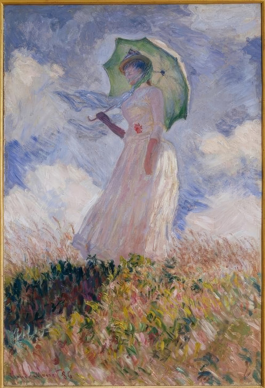 Kobieta z parasolką skierowaną w lewo autorstwa Claude Monet
