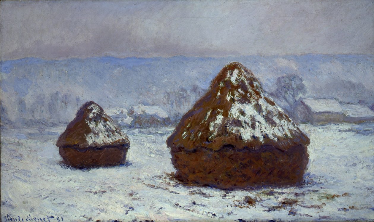 Kamienie młyńskie, efekt śniegu, 1891 autorstwa Claude Monet