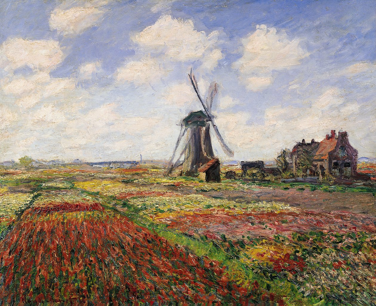 Pola tulipanów z wiatrakiem w Rijnsburgu, 1886 r. autorstwa Claude Monet