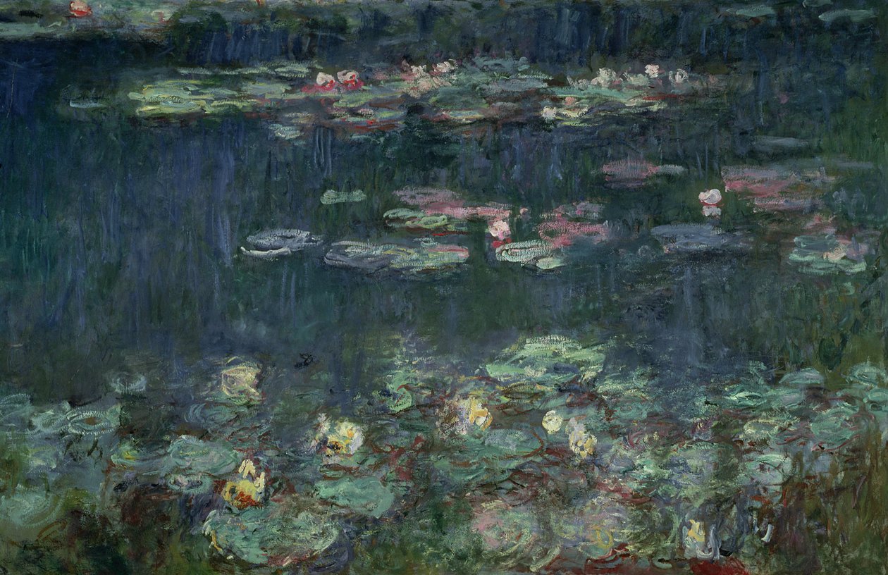 Lilie wodne: Green Reflections, 1914-18 (prawa część) (patrz także 70302 i 56004) autorstwa Claude Monet