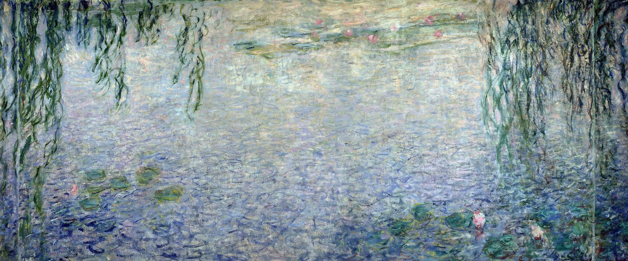 Lilie wodne: Poranek z płaczącą wierzbą, fragment części środkowej, 1915-26 (zob. także 162347 i 162349) autorstwa Claude Monet